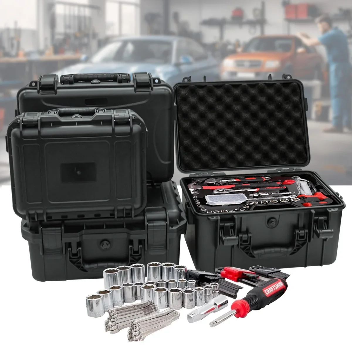 1 portable toolbox with pre cu - Fish Finder Case recension och pris